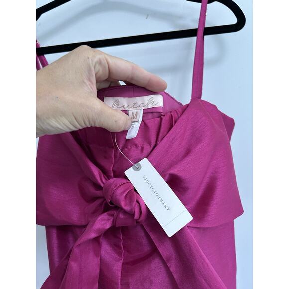 NWT Anthropologie Hutch Pink Satin Bow-Tie Sleeveless Cropped Jumpsuit Medium - Picture 6 of 14